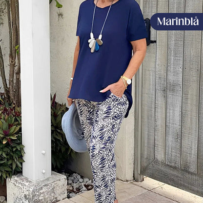 🌸Begrenset tid 50% rabatt på rabatt👚👖Uformelt kortermet bomullstopp og todelte bukser med trykk