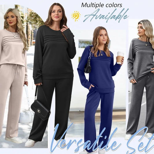 🔥SIDSTE DAG 60% RABATT✨Sett med rundhalset topp og bukser med løpesnor for kvinne