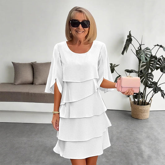 🌸 VÅRSALG 60% RABATT 👗Elegant lagdelt kjole med volanger på ermene for kvinner✨