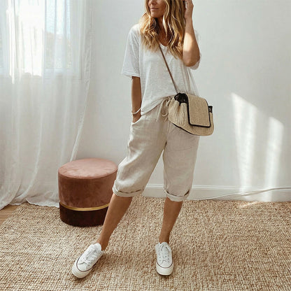 🔥Siste dag: 50% rabatt! ⏰👖Casual capribukser i bomull og lin for damer🌿