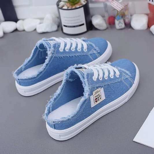 👟 60% RABATT! 👖 Dame Denim Mule-sneakers – enkel å ta på, komfortabel såle ✅ perfekt til en uformell sommerlook ☀️