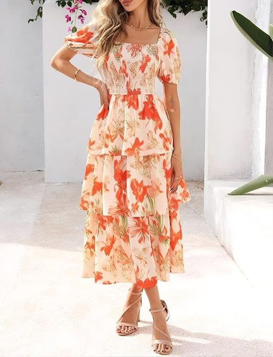 🔥Letzter Tag: 60% Rabatt!⏰👗Damen Maxikleid aus Chiffon mit Stufen-Design – fließend, elegant & zeitlos schön ✨