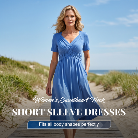 🔥Siste dag: 60% rabatt! ⏰👗Lang damekjole med V-hals og korte ermer✨