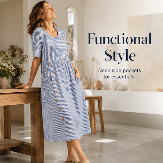 🏖️Sommer-Sale 50% RABATT🏝️👗Damen lässiges gestreiftes Kleid mit Relaxed-Fit✨