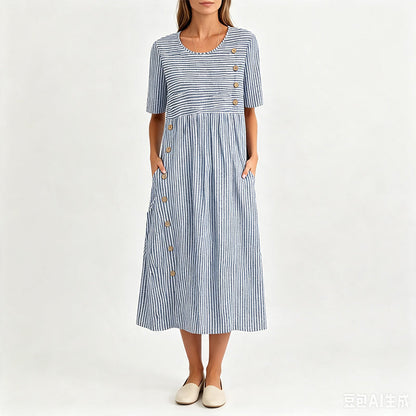 🏖️Sommer-Sale 50% RABATT🏝️👗Damen lässiges gestreiftes Kleid mit Relaxed-Fit✨