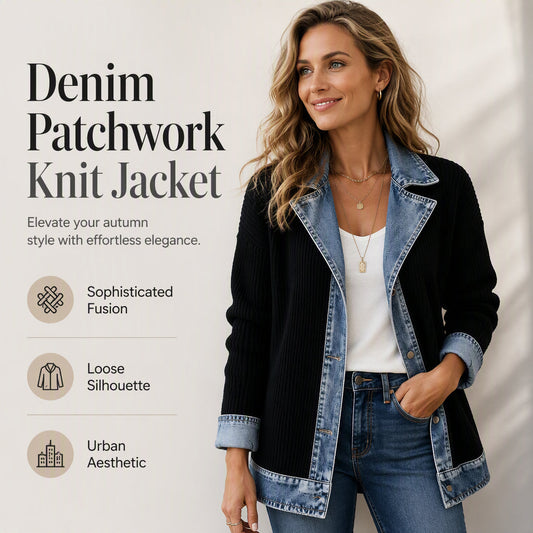 🔥Siste dag: 60% rabatt! ⏰🧥Elegant damekåpe i denim med ribbestrikket innsats🎁