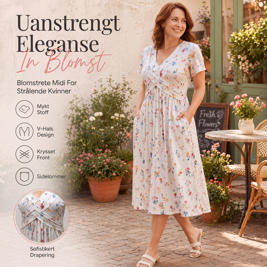 🔥Siste dag: 50% rabatt! 👗Kjole med V-hals, blomsterprint og vridd midje for kvinner🎁
