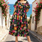 🔥 Siste dag: 60 % rabatt! ⏰🌸👗 Blomsterkjole med folder, firkantet halsutskjæring og lommer 🏖️